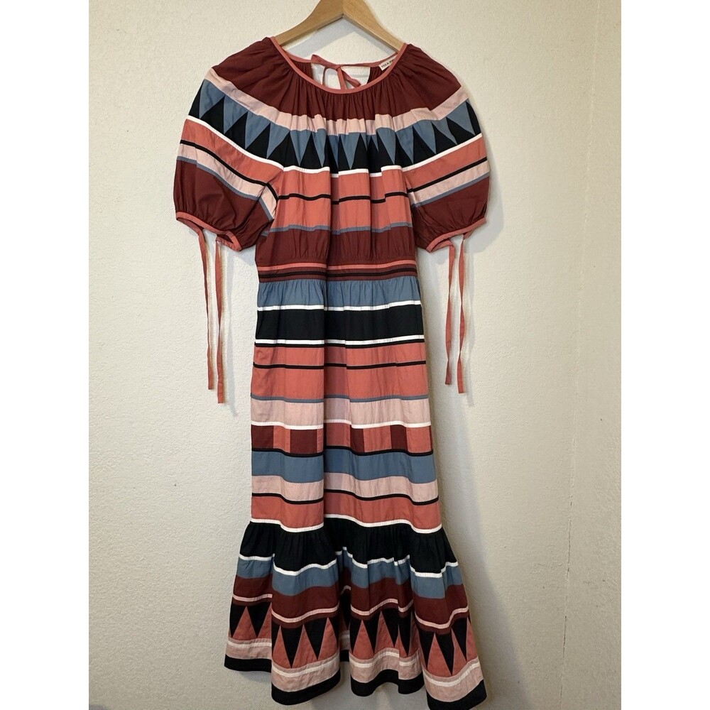 Ulla Johnson Ayita Printed Cotton-Poplin Midi Luxury Designer Dress-Rose-Size 8